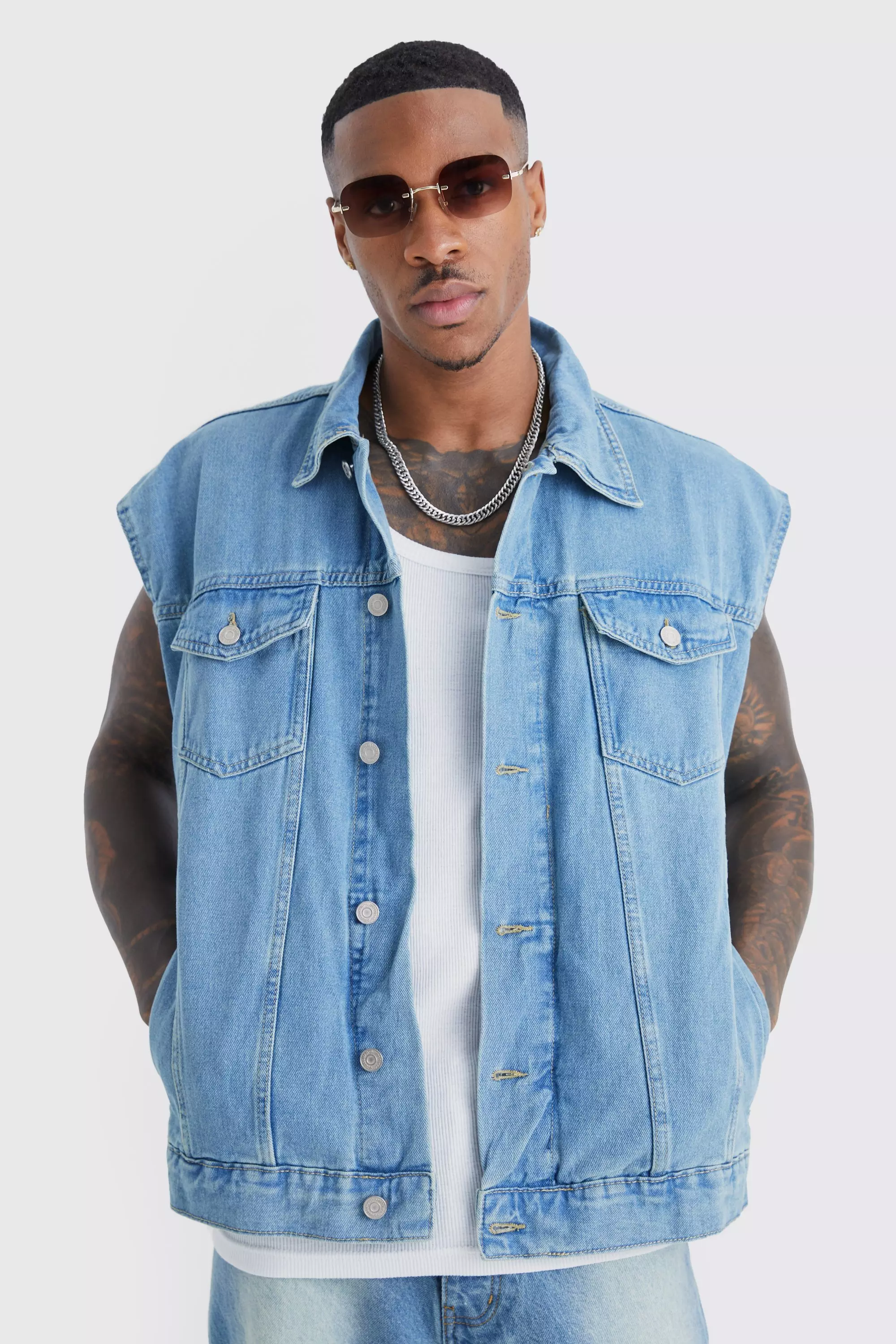 Jean jacket sleeveless sales men's